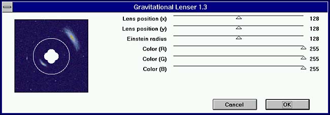 Gravitational Lenser 1.3 menu