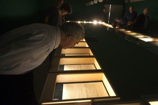 A man visits an exhibition showcasing the original manuscriptx of Albert Einstein&#039;s General Theory of Relativity at the Israeli Academy of Sciences and Humanities in Jerusalem. In a darkened room in Jerusalem, the world has been given a rare glimpse into the mind which unlocked the secrets of the universe.