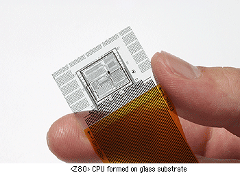 Photo of the glass substrate on which the CPU is formed