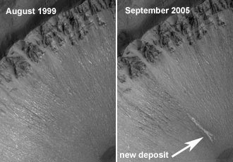 new deposits in a gully