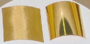 Au electroless plated polyester fabric (left) and polyimide film (right).