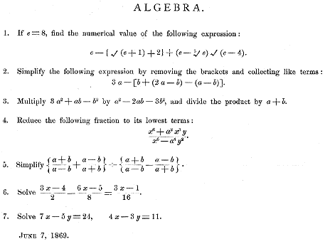 Algebra examination