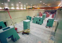 Concrete pedestals in the two laser bays support the beampath infrastructure system for NIF's 192 laser beams. This is one of two 96-beam laser bays that were built at the facility.