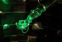 NIF's final optics inspection system, extended into the target chamber designed to produce images of all 192 beamline final optics assemblies